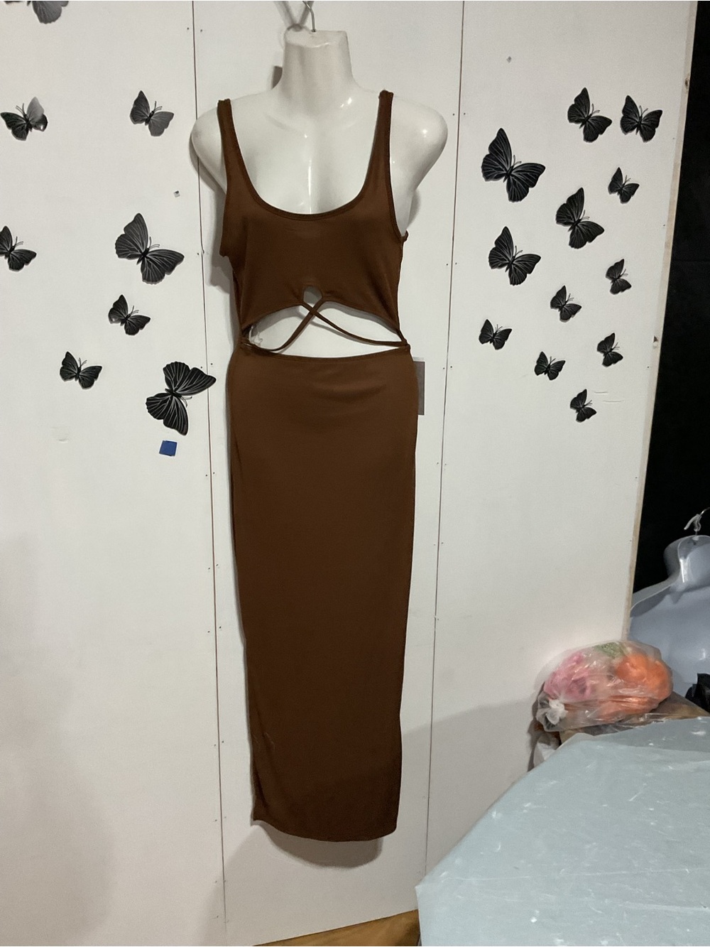 J for Justify Brown Cutout Tank Midi Dress